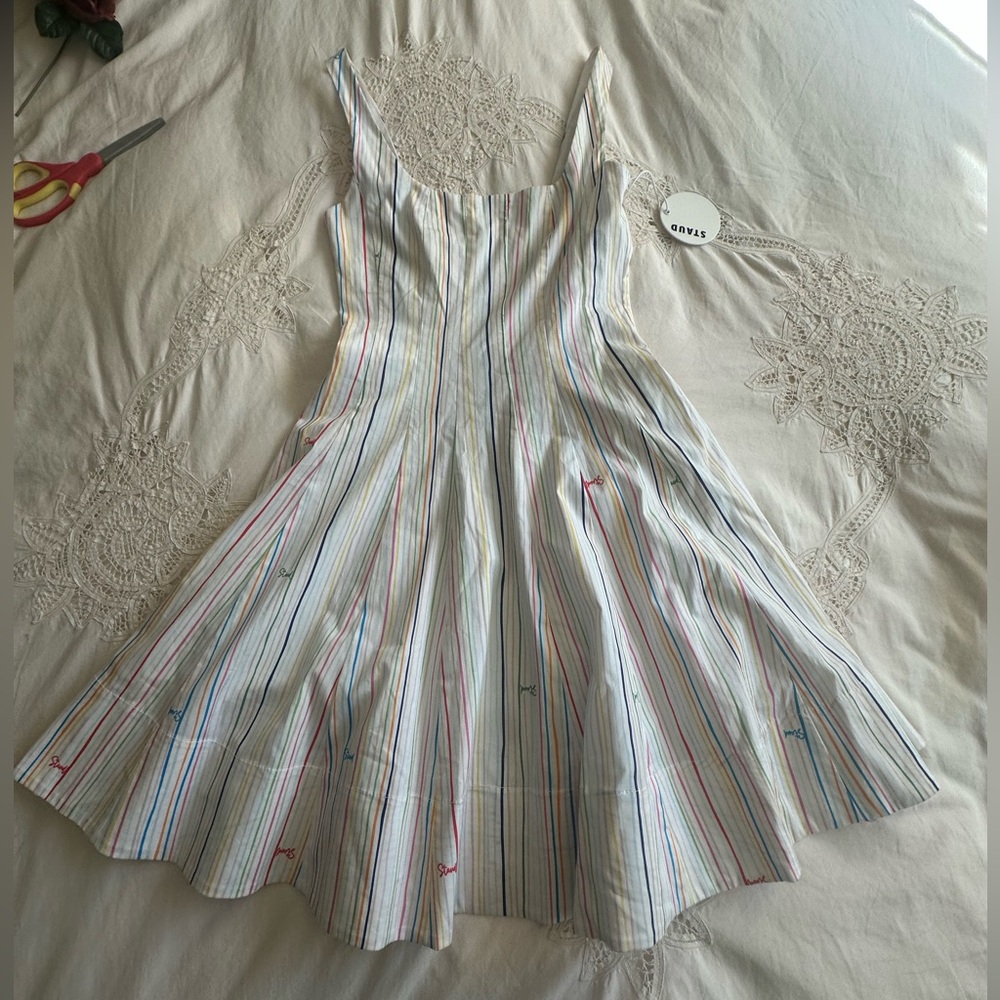NWT STAUD Mini Wells Dress, Rainbow, Size 0